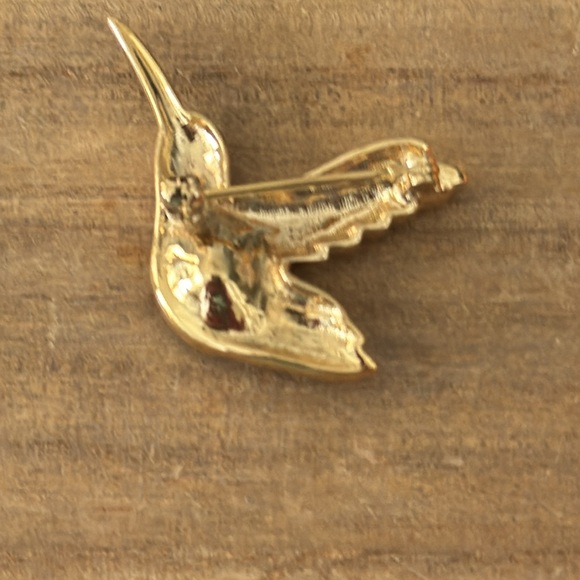 Hummingbird Brooch with Blue Crystal - Picture 2 of 2